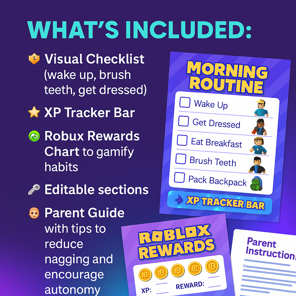 ADHD Morning Routine Roblox Chart + XP Tracker — Gamify Mornings for Focus & Calm