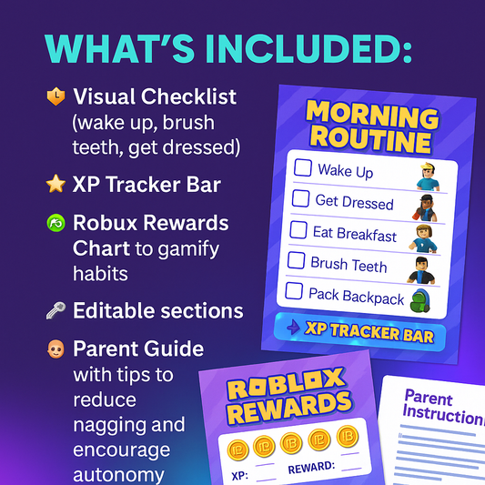 ADHD Morning Routine Roblox Chart + XP Tracker — Gamify Mornings for Focus & Calm